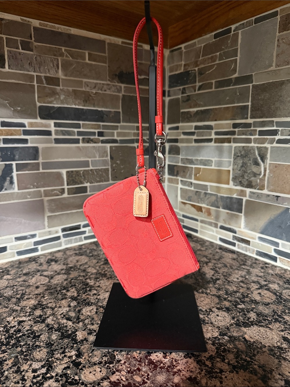 Coach Red Orange Signature Wristlet with Detachable Strap